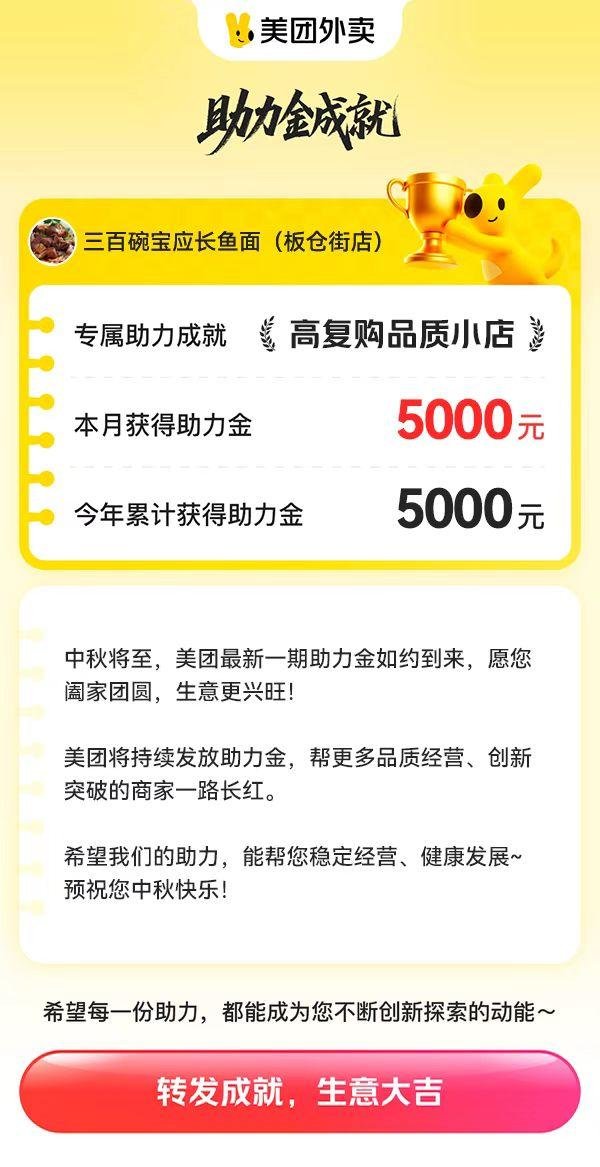 正规配资门户网 美团发放“中秋助力金”，助力新店和社区小店实现订单利润双增长
